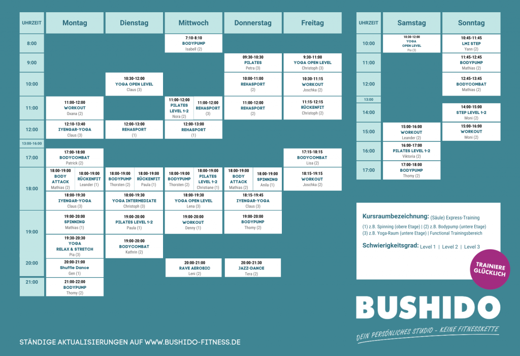 Kursplan Bushido Fitness